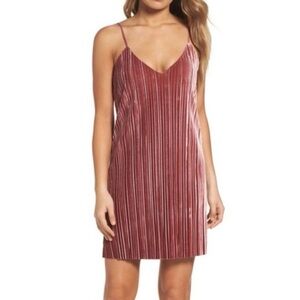 Bardot Velour Pleated Mini Slip Dress Dusty Pink Size Small
